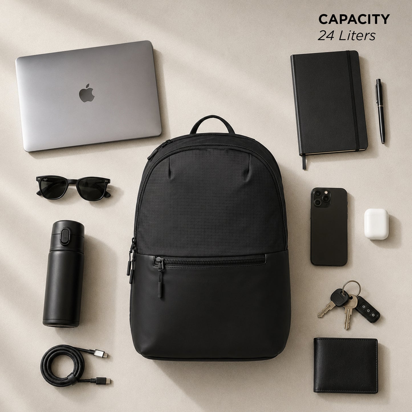 Mhawk Backpack – 24L Black Office & Travel Backpack with Laptop Compartment, Organizer Pockets, Side Zipper Pocket & Trolley Sleeve