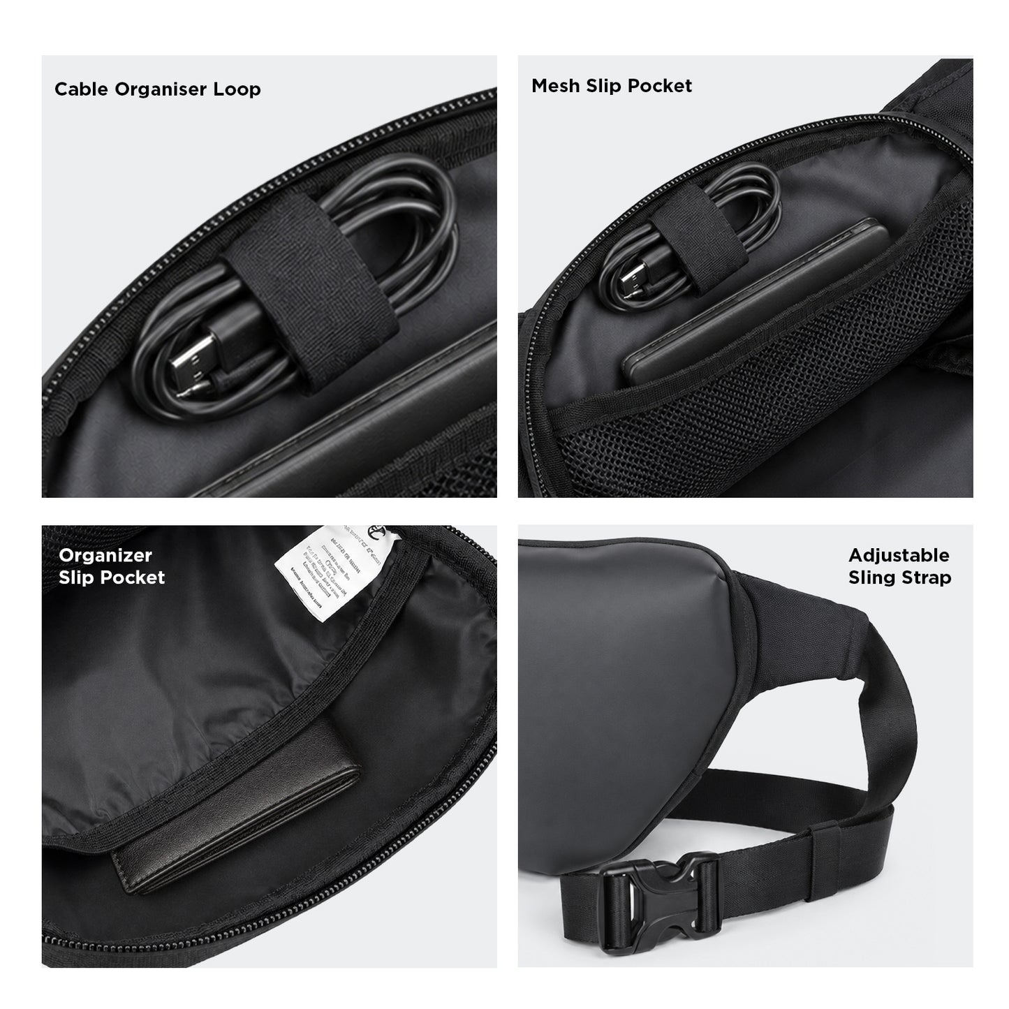 Anglar Crossbody Bag – 1.5L Black Polyester & Vegan Leather Sling Bag for Travel & Daily Use