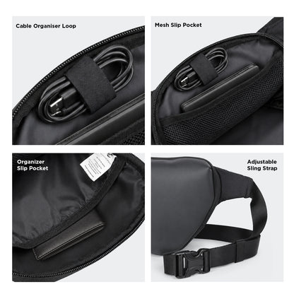 Anglar Crossbody Bag – 1.5L Black Polyester & Vegan Leather Sling Bag for Travel & Daily Use