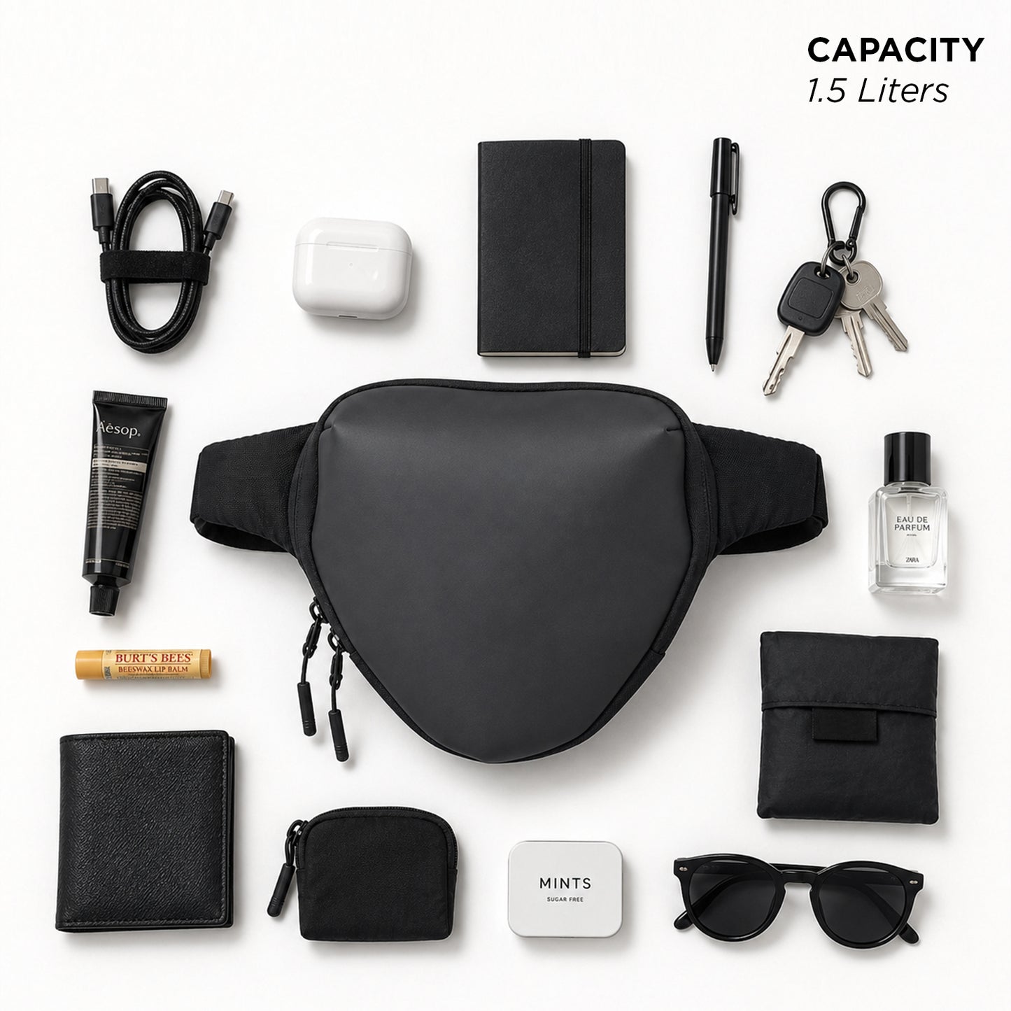 Anglar Crossbody Bag – 1.5L Black Polyester & Vegan Leather Sling Bag for Travel & Daily Use