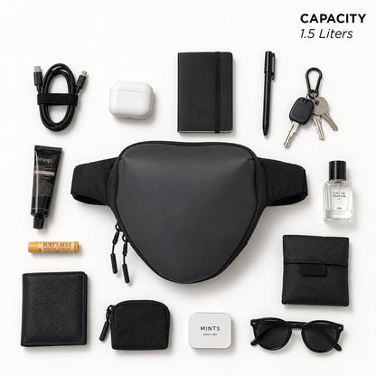 Anglar Crossbody Bag – 1.5L Black Polyester & Vegan Leather Sling Bag for Travel & Daily Use