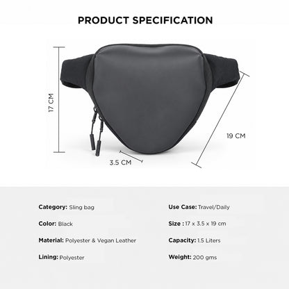 Anglar Crossbody Bag – 1.5L Black Polyester & Vegan Leather Sling Bag for Travel & Daily Use