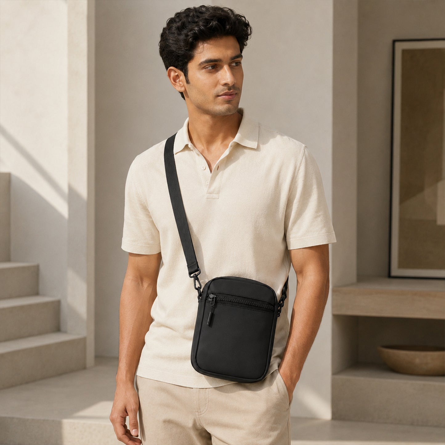 Bloc Sling Bag – 1.5L Black Vegan Leather Travel & Daily Sling Bag