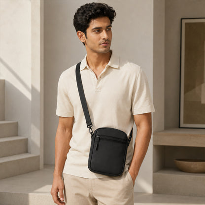 Bloc Sling Bag – 1.5L Black Vegan Leather Travel & Daily Sling Bag
