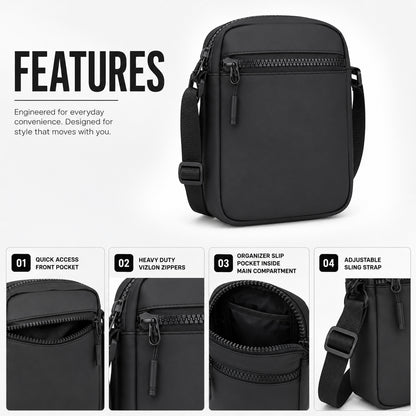 Bloc Sling Bag – 1.5L Black Vegan Leather Travel & Daily Sling Bag