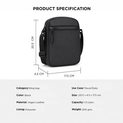 Bloc Sling Bag – 1.5L Black Vegan Leather Travel & Daily Sling Bag