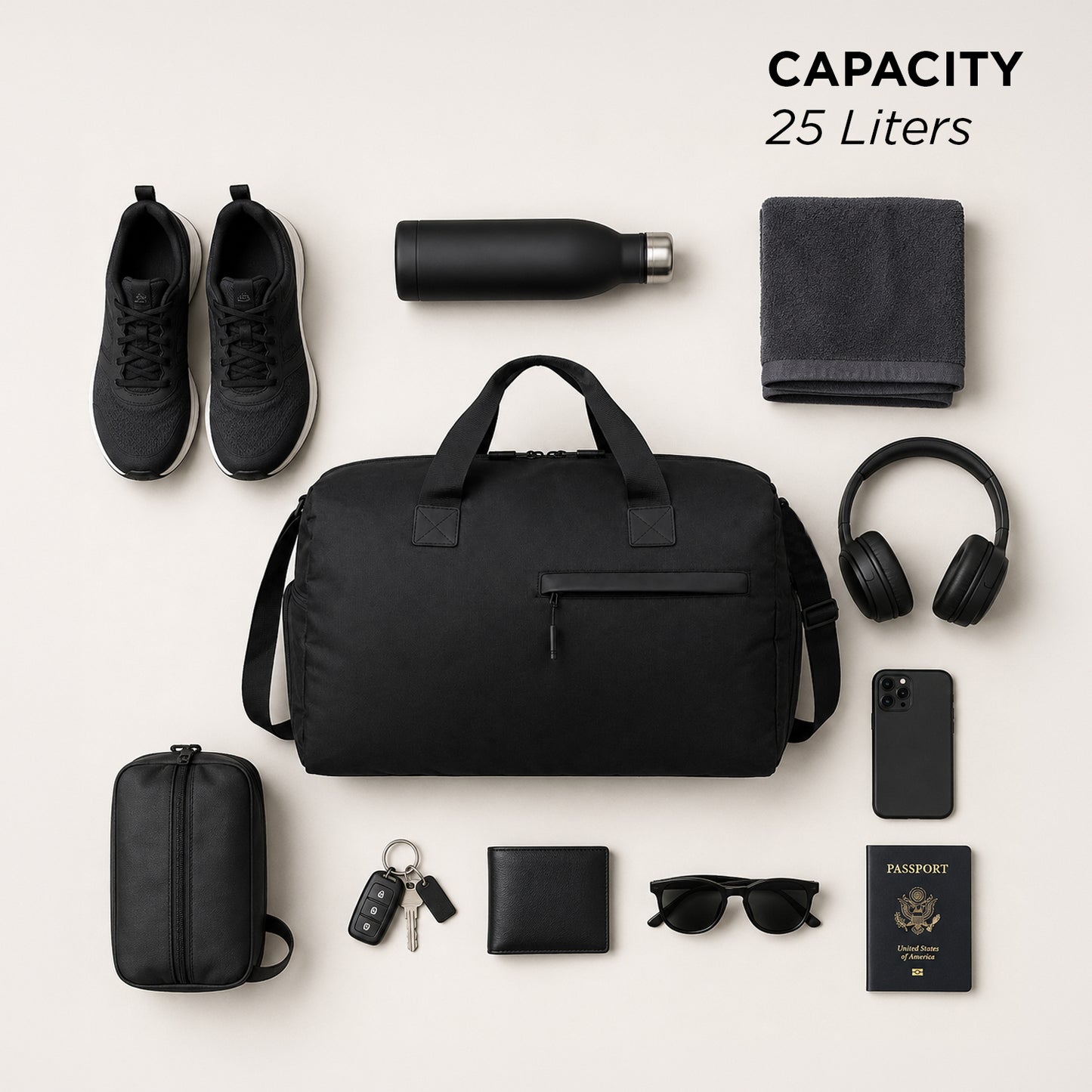 Blocr Duffle Bag – 25L Black Gym, Travel & Daily Duffle Bag with Shoe Compartment