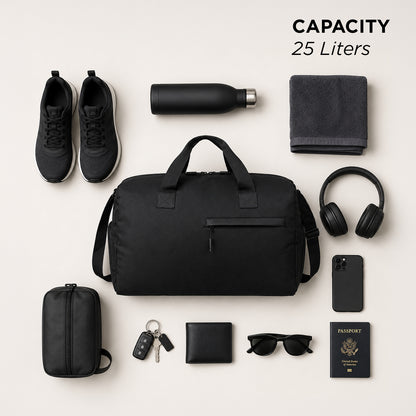 Blocr Duffle Bag – 25L Black Gym, Travel & Daily Duffle Bag with Shoe Compartment