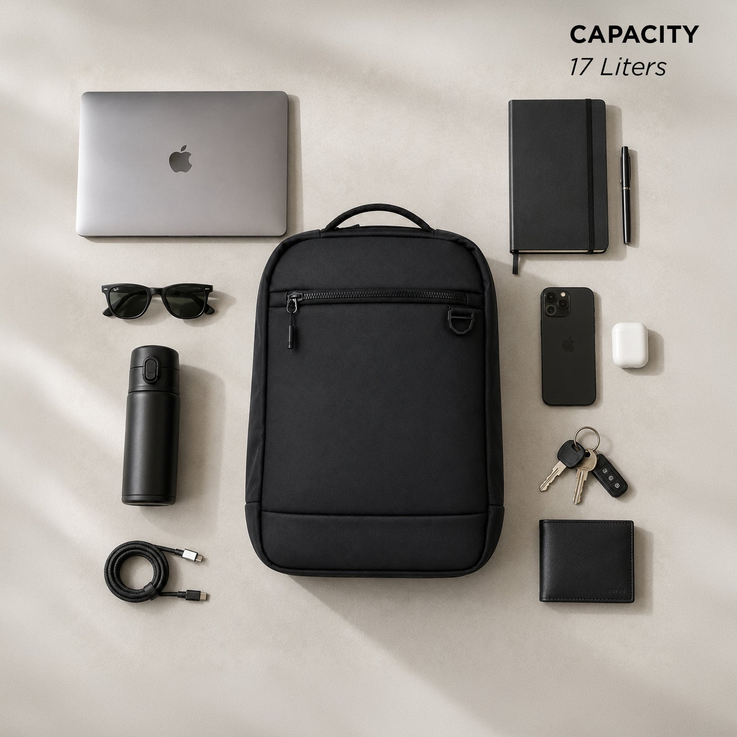 Elite Backpack – 17L Black Vegan Leather Laptop Backpack for Office, Daily Use & Travel