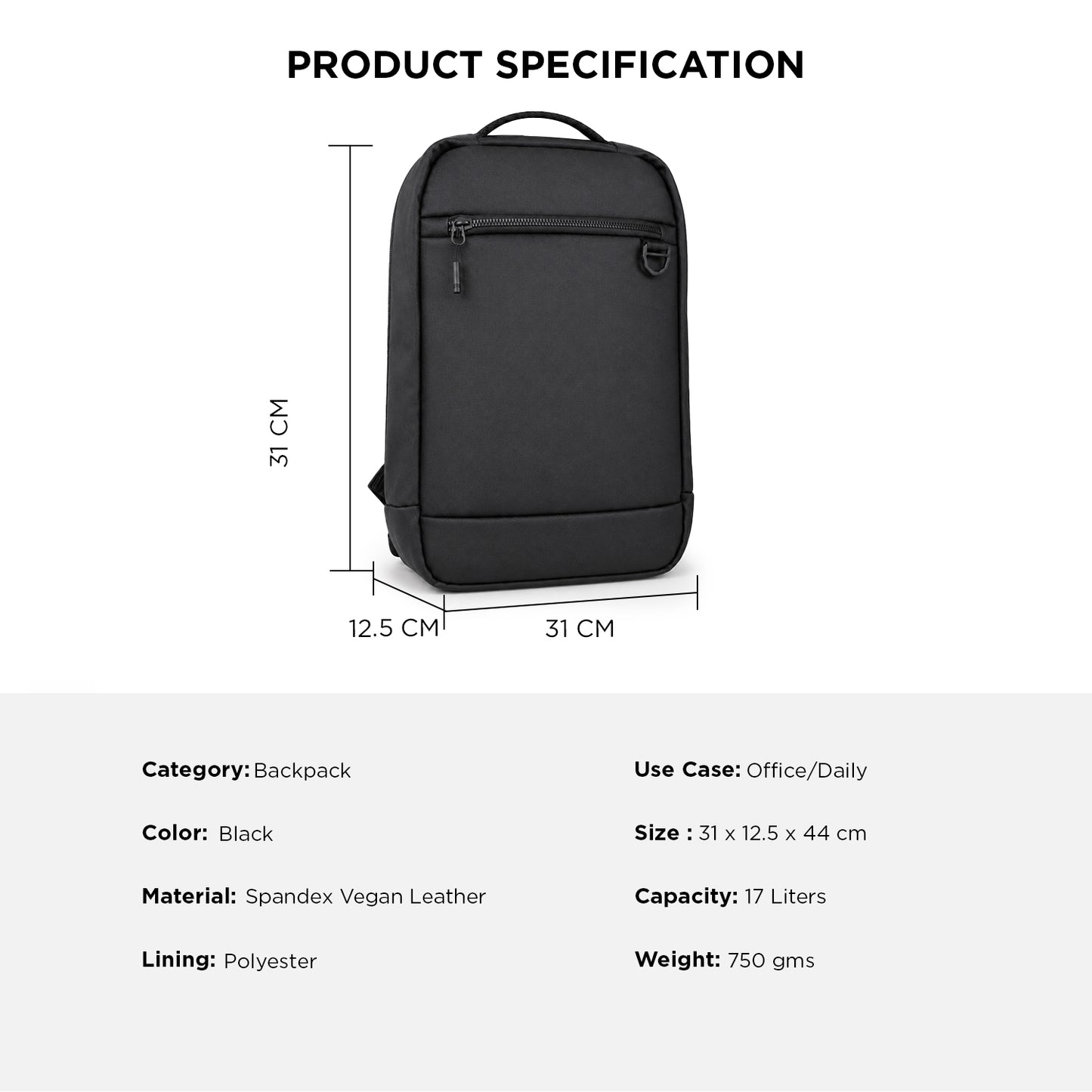 Elite Backpack – 17L Black Vegan Leather Laptop Backpack for Office, Daily Use & Travel
