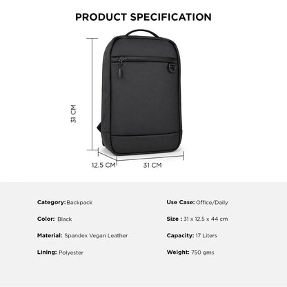 Elite Backpack – 17L Black Vegan Leather Laptop Backpack for Office, Daily Use & Travel