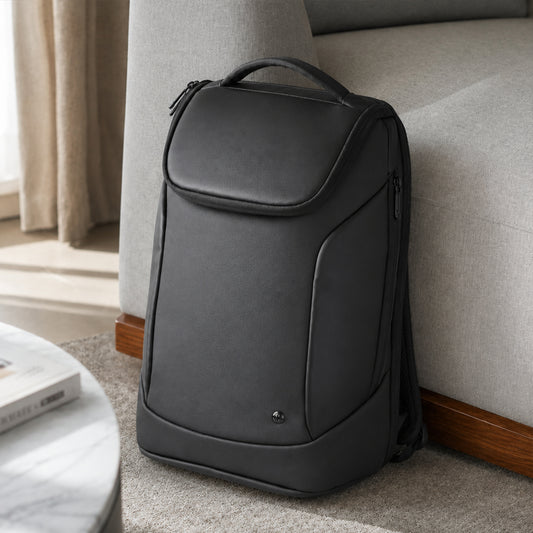 Kurv Backpack – 20L Black Vegan Leather Laptop Backpack for Office & Daily Use