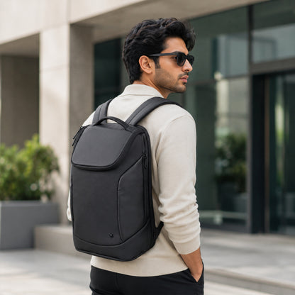 Kurv Backpack – 20L Black Vegan Leather Laptop Backpack for Office & Daily Use