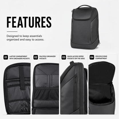Kurv Backpack – 20L Black Vegan Leather Laptop Backpack for Office & Daily Use