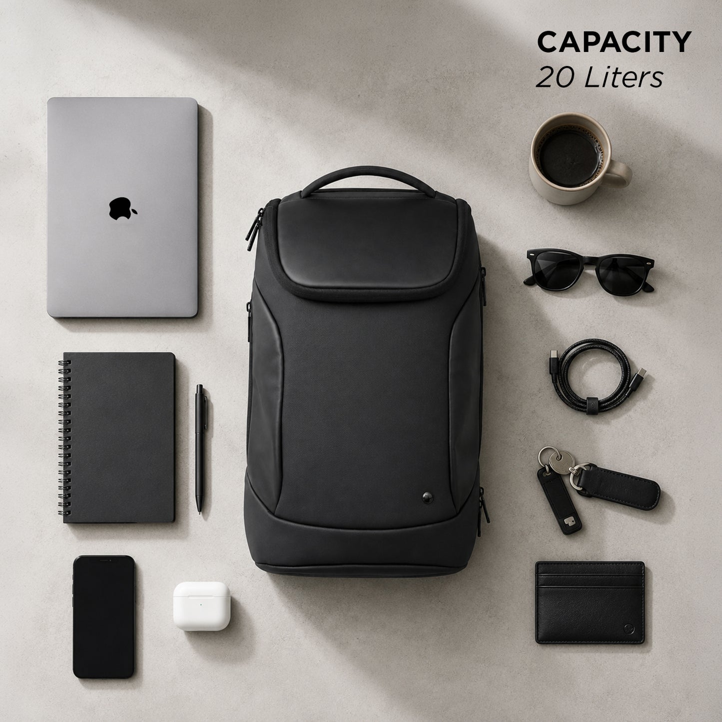 Kurv Backpack – 20L Black Vegan Leather Laptop Backpack for Office & Daily Use