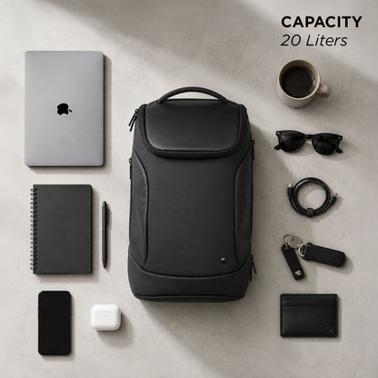 Kurv Backpack – 20L Black Vegan Leather Laptop Backpack for Office & Daily Use