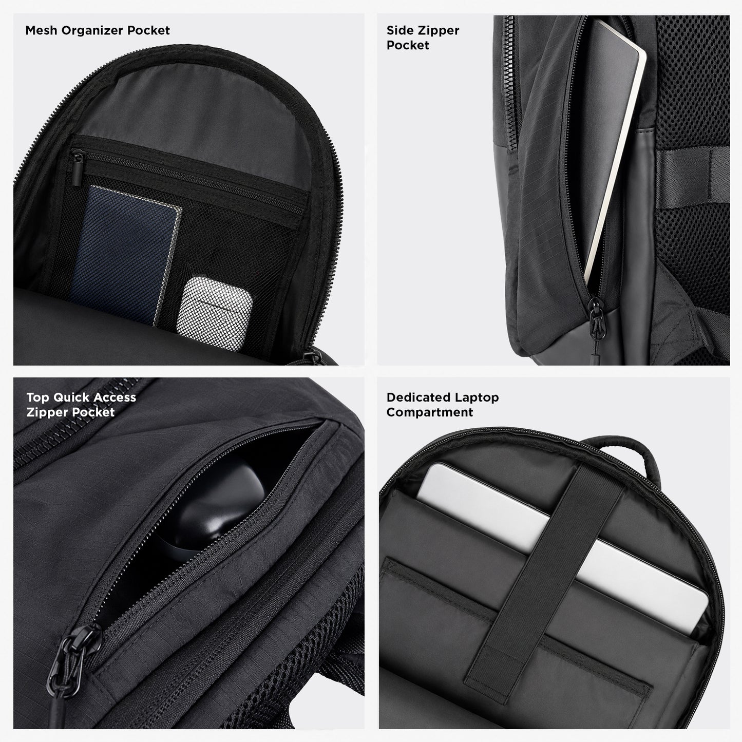 Mhawk Backpack – 24L Black Office & Travel Backpack with Laptop Compartment, Organizer Pockets, Side Zipper Pocket & Trolley Sleeve