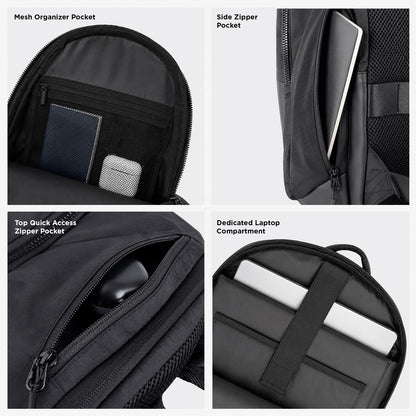 Mhawk Backpack – 24L Black Office & Travel Backpack with Laptop Compartment, Organizer Pockets, Side Zipper Pocket & Trolley Sleeve