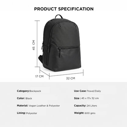 Mhawk Backpack – 24L Black Office & Travel Backpack with Laptop Compartment, Organizer Pockets, Side Zipper Pocket & Trolley Sleeve