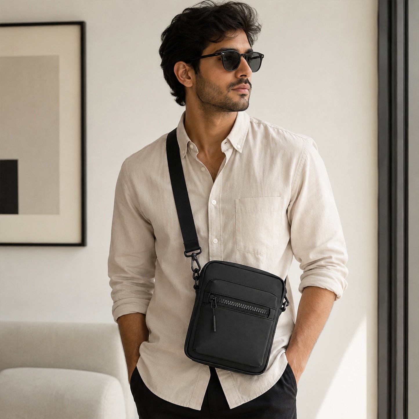 Noma Black Sling Bag – 2L Vegan Leather Travel & Daily Sling Bag
