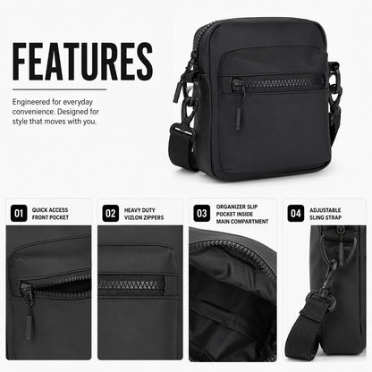 Noma Black Sling Bag – 2L Vegan Leather Travel & Daily Sling Bag