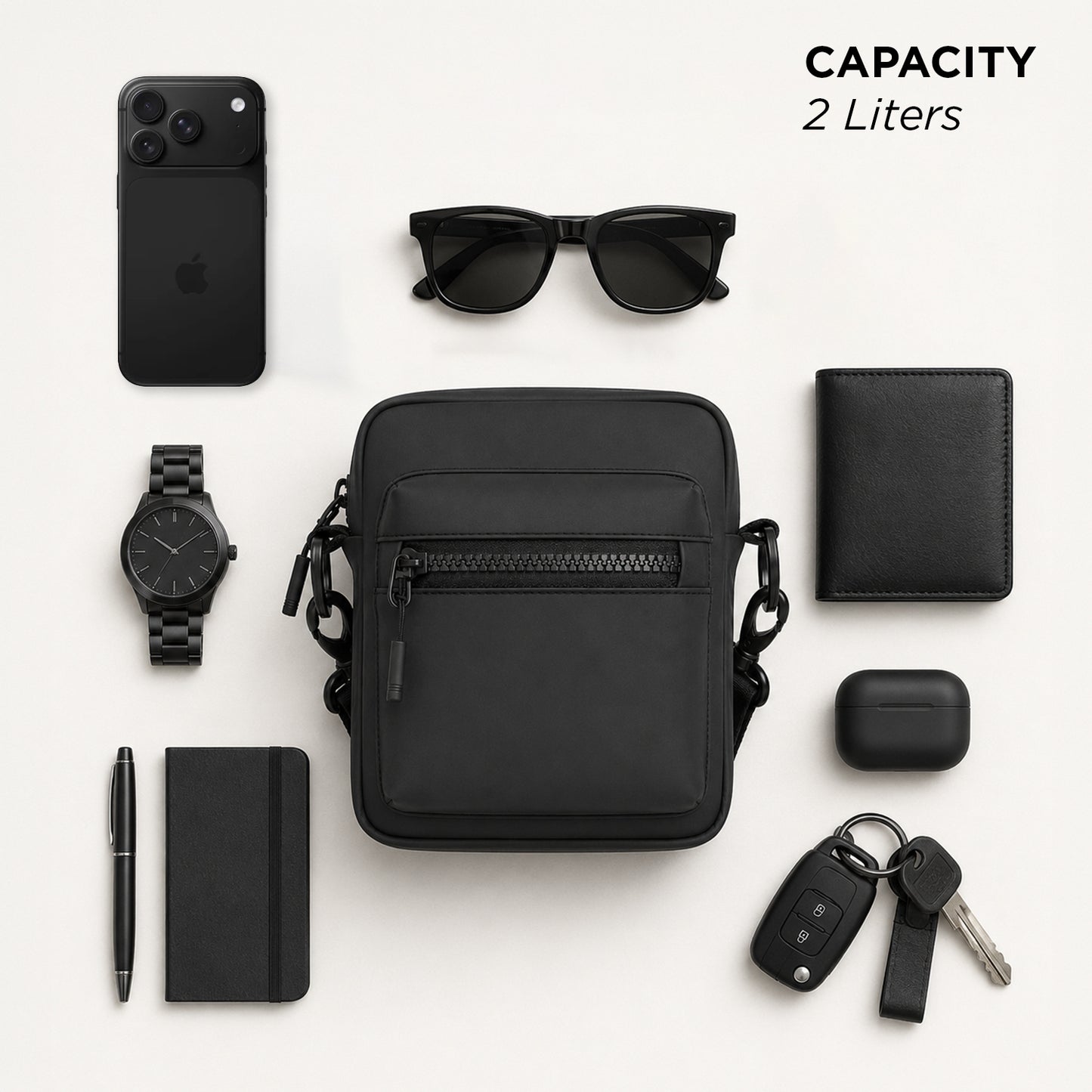 Noma Black Sling Bag – 2L Vegan Leather Travel & Daily Sling Bag