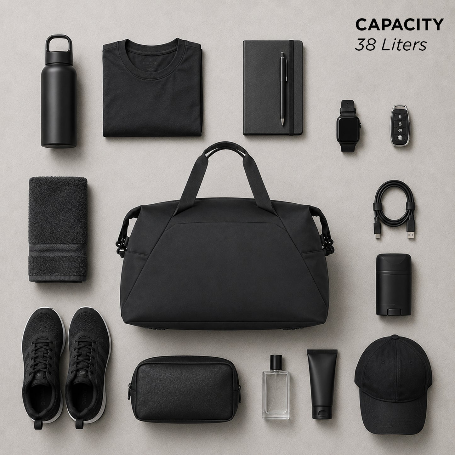 Swingg Duffle Bag – 38L Black Polyester Gym, Travel & Daily Duffle Bag