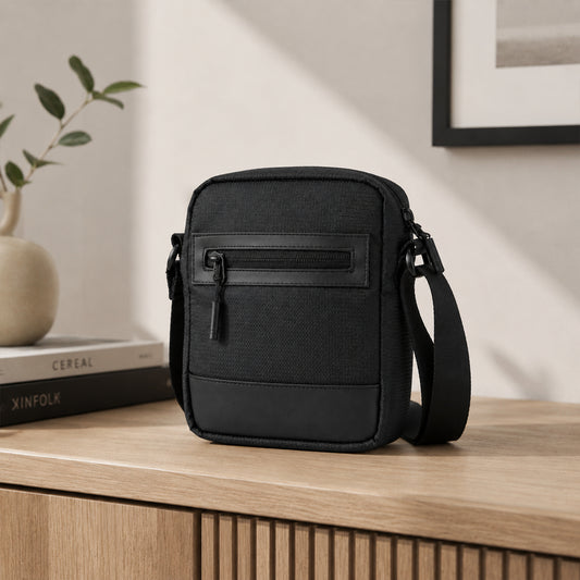 Tomi Sling Bag – 1.6L Black Polyester & Vegan Leather Crossbody Bag for Travel & Daily Use