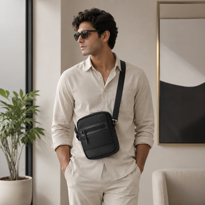 Tomi Sling Bag – 1.6L Black Polyester & Vegan Leather Crossbody Bag for Travel & Daily Use
