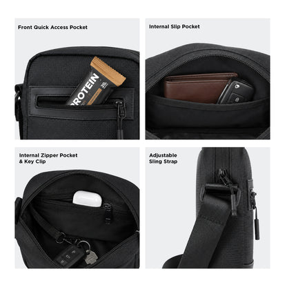 Tomi Sling Bag – 1.6L Black Polyester & Vegan Leather Crossbody Bag for Travel & Daily Use