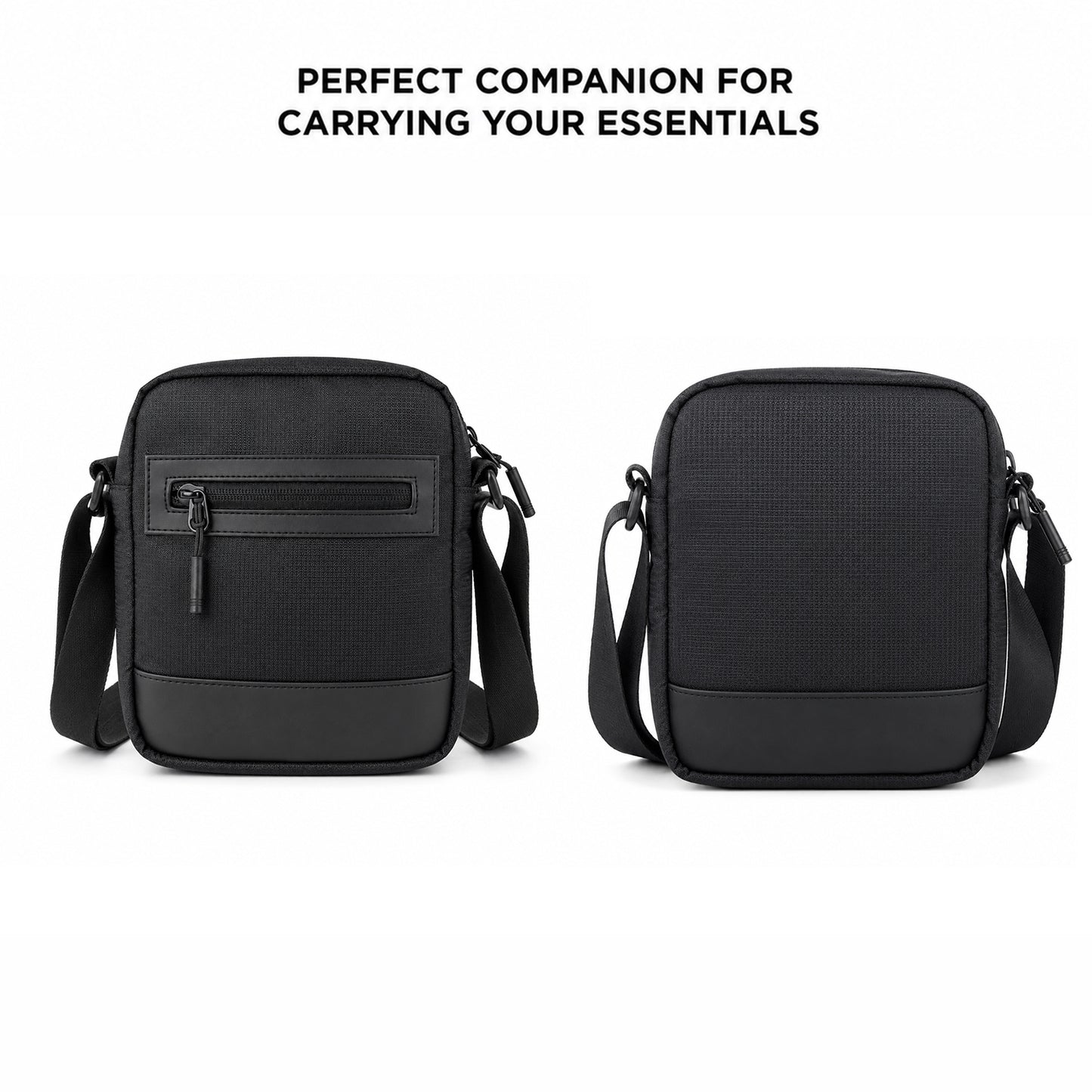 Tomi Sling Bag – 1.6L Black Polyester & Vegan Leather Crossbody Bag for Travel & Daily Use