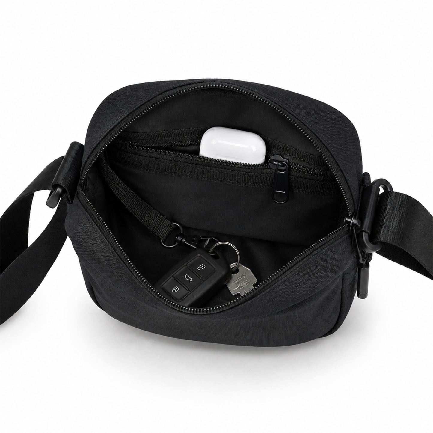Tomi Sling Bag – 1.6L Black Polyester & Vegan Leather Crossbody Bag for Travel & Daily Use