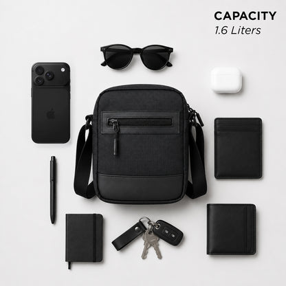 Tomi Sling Bag – 1.6L Black Polyester & Vegan Leather Crossbody Bag for Travel & Daily Use