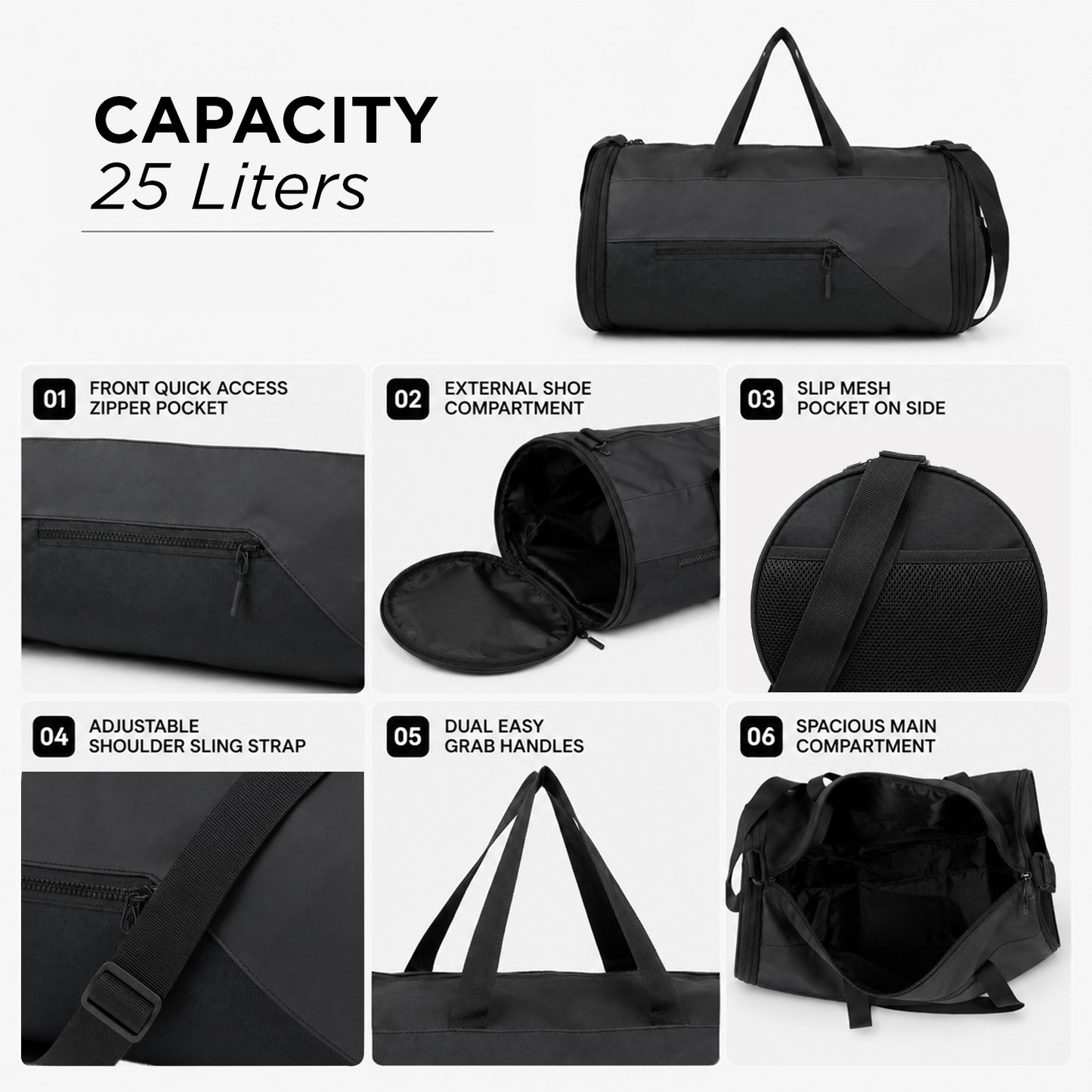 Trigr Duffle Bag – 25L Black Gym & Travel Duffle Bag with Shoe Compartment