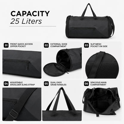 Trigr Duffle Bag – 25L Black Gym & Travel Duffle Bag with Shoe Compartment