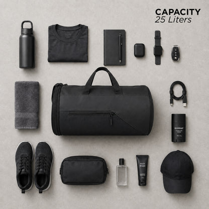 Trigr Duffle Bag – 25L Black Gym & Travel Duffle Bag with Shoe Compartment