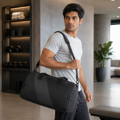 Tucsan Duffle Black – 27L Gym, Travel & Daily Duffle Bag with Shoe Compartment