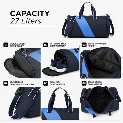 Tucsan Duffle Navy – 27L Gym, Travel & Daily Duffle Bag with Shoe Compartment