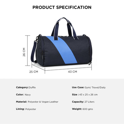 Tucsan Duffle Navy – 27L Gym, Travel & Daily Duffle Bag with Shoe Compartment