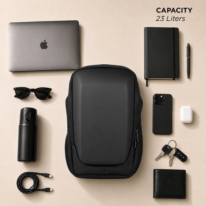 Vektor Pro Backpack – 23L Black Vegan Leather Laptop Backpack for Office & Travel