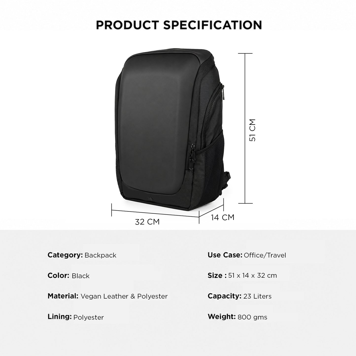 Vektor Pro Backpack – 23L Black Vegan Leather Laptop Backpack for Office & Travel