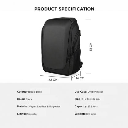 Vektor Pro Backpack – 23L Black Vegan Leather Laptop Backpack for Office & Travel