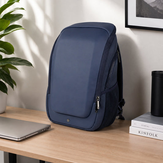 Vektor Pro Backpack – 23L Navy Vegan Leather Laptop Backpack for Office & Travel