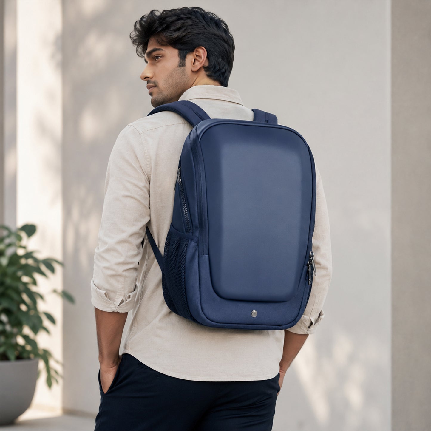 Vektor Pro Backpack – 23L Navy Vegan Leather Laptop Backpack for Office & Travel