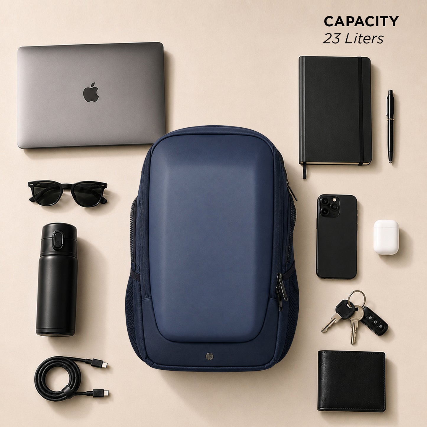 Vektor Pro Backpack – 23L Navy Vegan Leather Laptop Backpack for Office & Travel