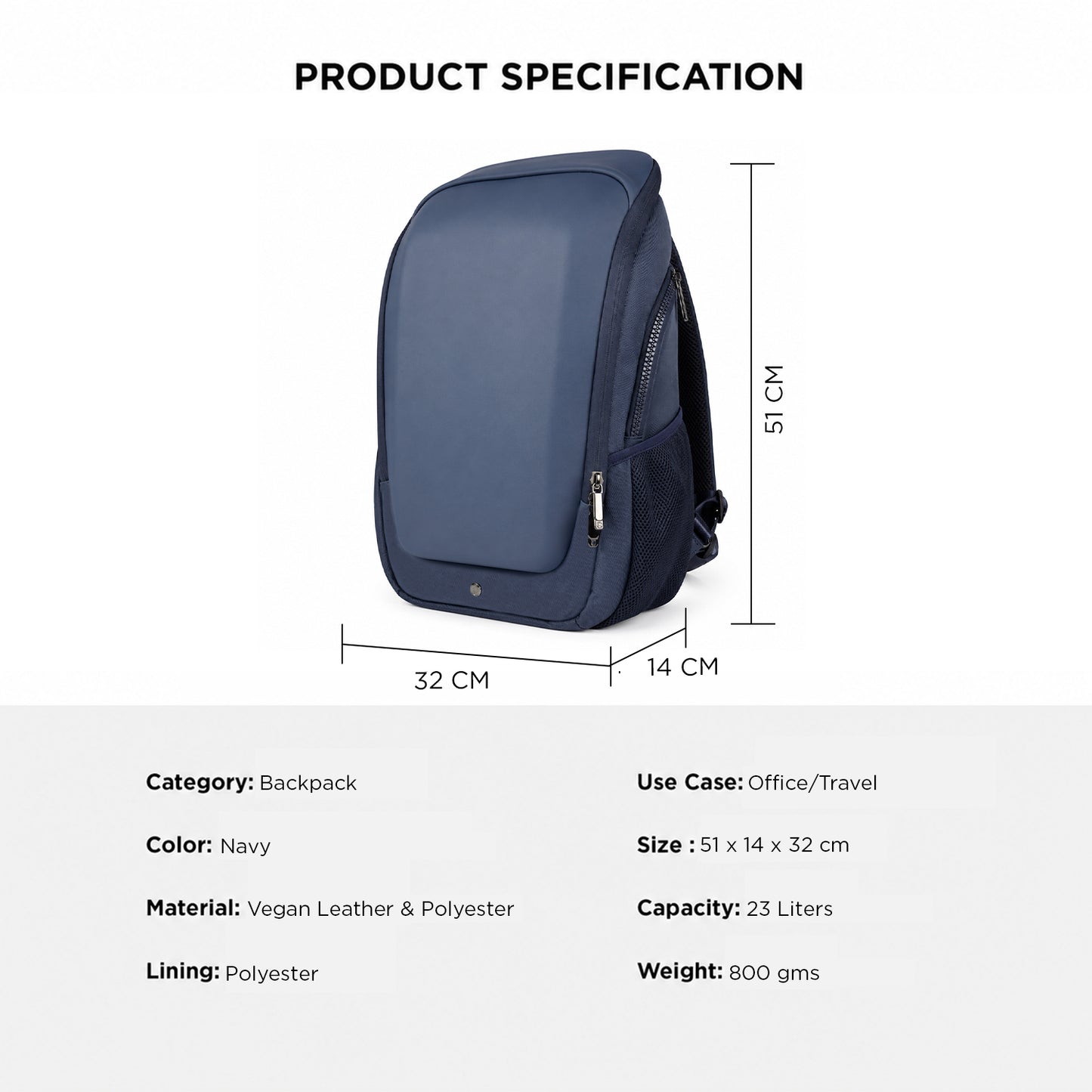 Vektor Pro Backpack – 23L Navy Vegan Leather Laptop Backpack for Office & Travel