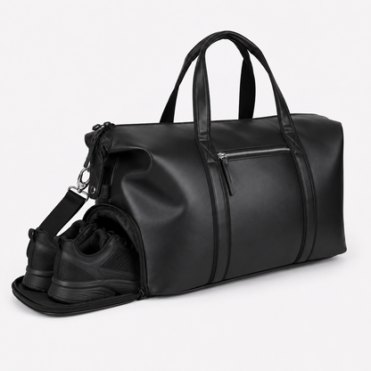 Wander Duffle – 38L Black Vegan Leather Gym, Travel & Daily Duffle Bag
