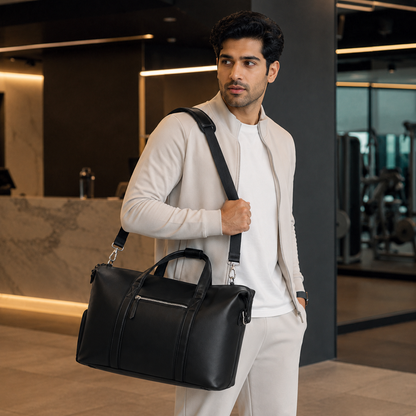 Wander Duffle – 38L Black Vegan Leather Gym, Travel & Daily Duffle Bag